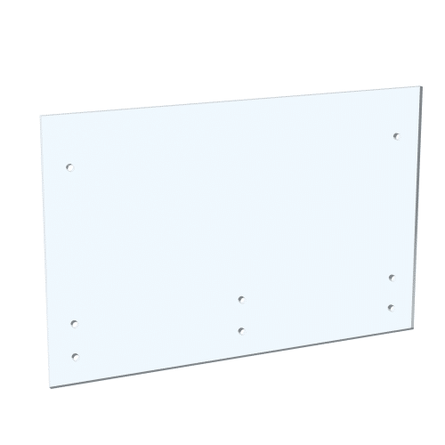 12mm Thick, Clear, 1280mm High Panels, With Bottom Holes for Glass Adaptors & Top Holes for Handrail Brackets